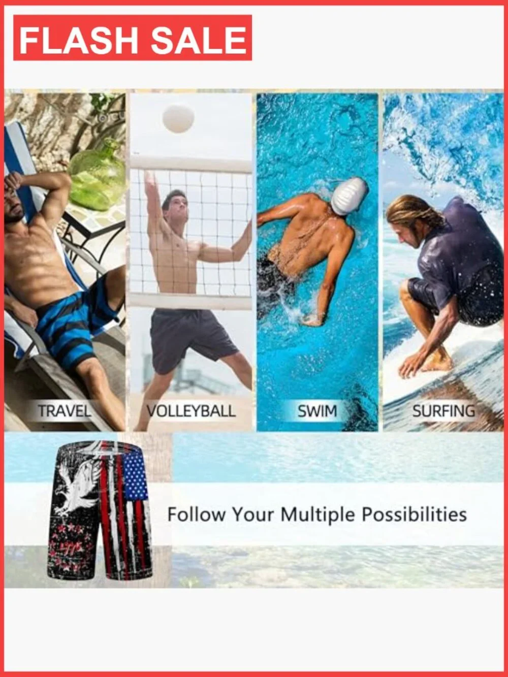 Mens Quick Dry Board Shorts with Mesh Lining UPF 50+
